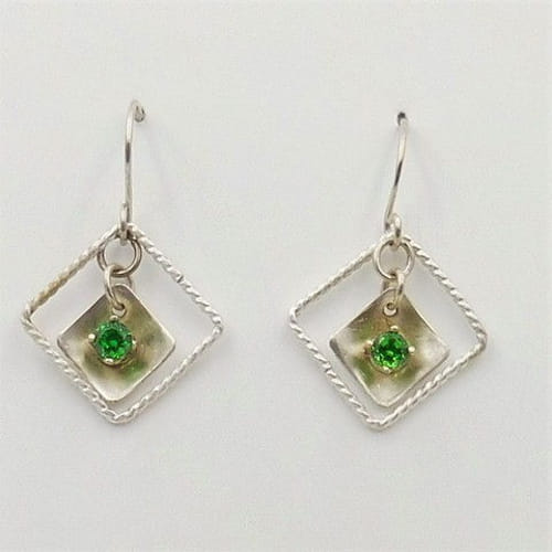 DKC-1042 Earrings double squares with Green CZ $75 at Hunter Wolff Gallery